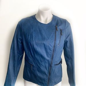 Faux leather blue moto jacket